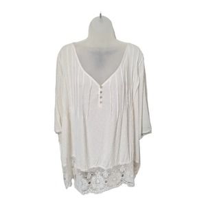 Anthropologie x Liv Los Angeles Gauzy Blouse Size 2X Lace Trim
